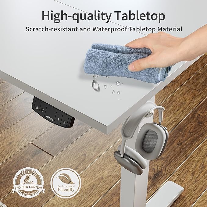 Agilestic Electric Standing Desk, 60 x 24 Inches Height Adjustable Desk, Sit Stand up for Work Office Home, Ergonomic Rising Computer Table with Memory Preset, White