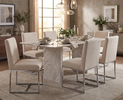 CIMOTA Modern Dining Chairs Set of 4, Upholstered Dining Room Chairs Armless Guest Side Chair with Chrome Base for Dining Room/Kitchen, Beige, 4PCS