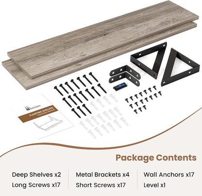 Axeman 55 Inch Floating Shelves | 8 Inch Deep Grey Wall Shelves Set of 2 | 55" W x 8" D Rustic Grey Wood Shelves for Bathroom Kitchen Living Room