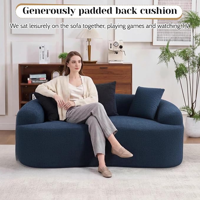65" Curved Loveseat for Small Spaces,Boneless Loveseat Sofa,Wood Grain Chenille Fabric, No Installation Requirement, Curved Sofa Couch for Apartment,Living Room,Office (Blue, 65")