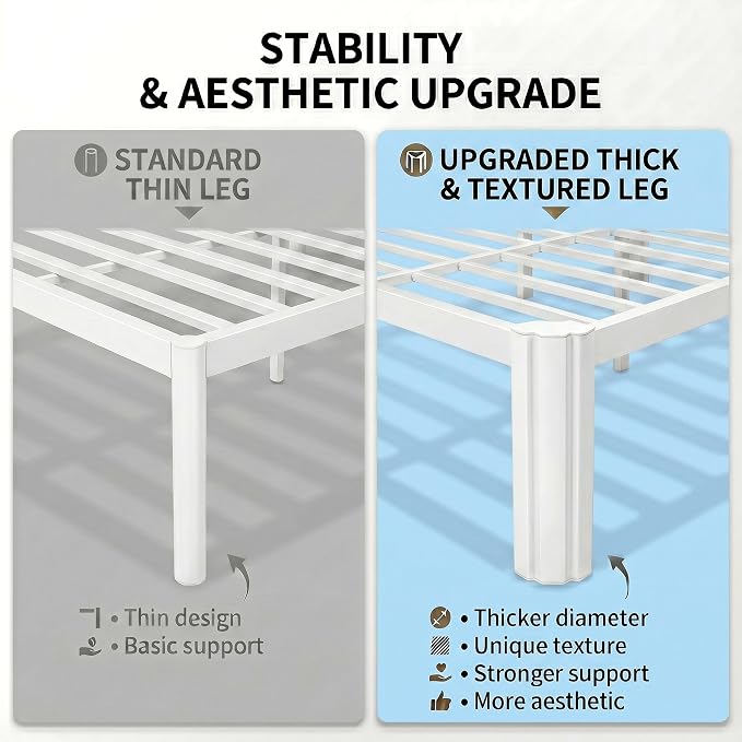 Allewie Metal Queen Bed Frame, 14 Inch 3500LBS Heavy Duty Platform Bed with Rounded Corner & Under Bed Space, No Box Spring Needed, Noise Free, Easy Assembly, White