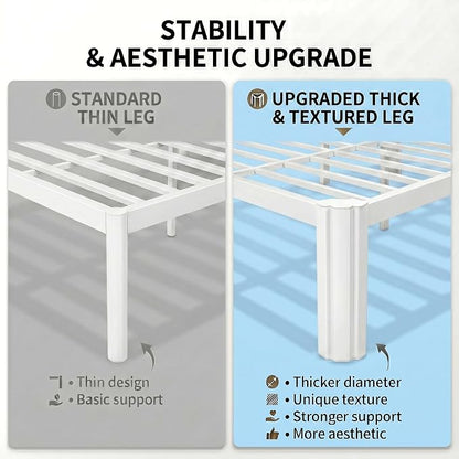 Allewie Metal Queen Bed Frame, 14 Inch 3500LBS Heavy Duty Platform Bed with Rounded Corner & Under Bed Space, No Box Spring Needed, Noise Free, Easy Assembly, White