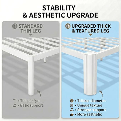 Allewie Metal King Size Bed Frame, 14 Inch 3500LBS Heavy Duty Platform Bed with Rounded Corner & Under Bed Space, No Box Spring Needed, Noise Free, Easy Assembly, White