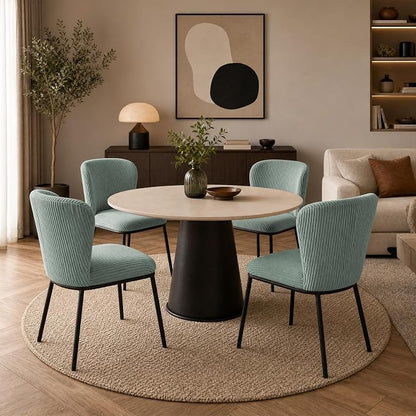 SIMTONAL Upholstered Dining Chairs Set of 4, Corduroy Armless Kitchen Chairs with Memory Foam Seat, Black Metal Legs, Mid Century Modern Accent Seating for Apartment, Vanity, [Sage Green]