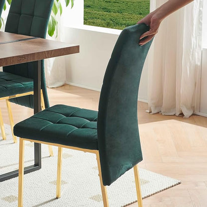 NORDICANA Upholstered Velvet Dining Chairs for 6, Classic High Back Kitchen Chairs Set of 6, Tufted Side Chairs, Golden Color Metal Legs, Forest Green