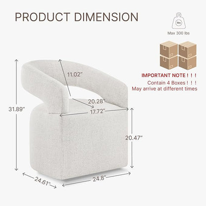 KISLOT Upholstered Dining Chairs Set of 4, Modern Arm Kitchen & Dining Room Chairs with Hidden Casters, Linen Fabric Padded Rolling Chairs, Sturdy Wood Frame, 300 lbs Capacity, Beige