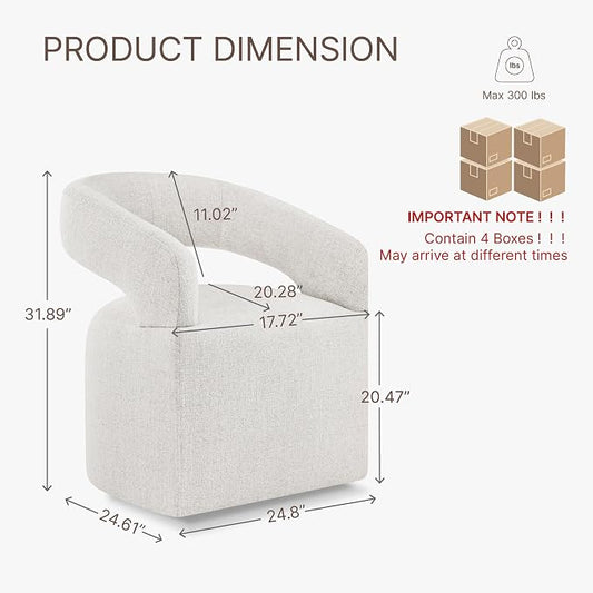 KISLOT Upholstered Dining Chairs Set of 4, Modern Arm Kitchen & Dining Room Chairs with Hidden Casters, Linen Fabric Padded Rolling Chairs, Sturdy Wood Frame, 300 lbs Capacity, Beige