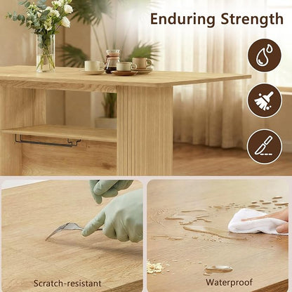 FUQARHY 63" Dining Table with Storage, Farmhouse Rectangular Kitchen Table