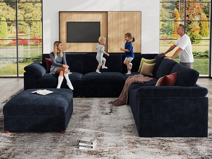 EASE MOOSE Oversized Blue Sectional V Shape Sectional Couch, Modern Fashion Extra Large Deep seat Sectional Modular Sofa for Living Room