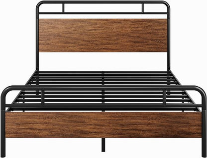 Allewie Full Size Platform Bed Frame with Wooden Headboard and Footboard, Heavy Duty 13 Metal Slats Support, Under-Bed Storage, No Box Spring Needed, Noise Free, Easy Assembly, Walnut