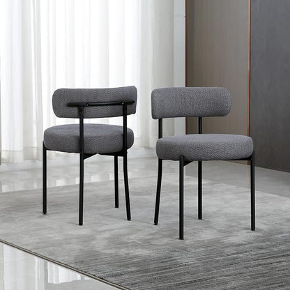 DYHOME Dark Grey Dining Chairs Set of 2, Mid-Century Modern Dining Chairs, Kitchen Dining Room Chairs, Curved Backrest Round Upholstered Boucle Sherpa Dining Chair with Black Metal Legs