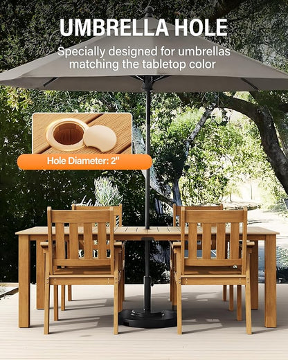 YEFU HIPS Patio Table Set: 5 Piece Outdoor Table and Chairs Dining Furniture Set with Umbrella Hole - Teak Modern Plastic Dining Sets 4 Person for Outside Deck with Metal Aluminum Frame