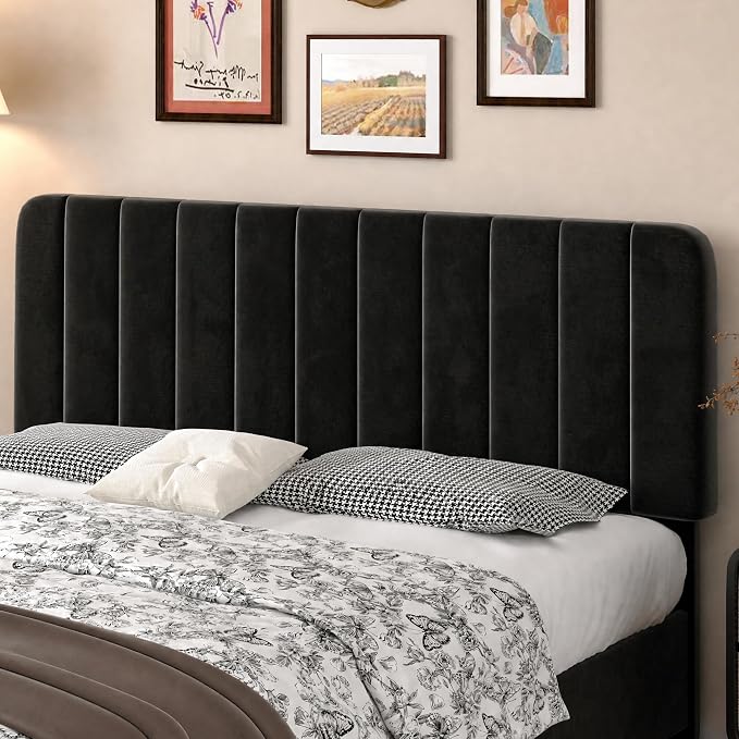 VECELO Full Size Upholstered Bed Frame with 4 Drawers and Headboard, Velvet Platform Storage Bedframe, Wooden Slats Support, No Box Spring Needed,Black