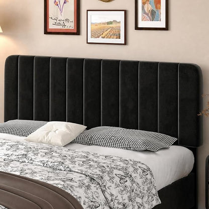 VECELO Queen Size Upholstered Bed Frame with 4 Drawers and Headboard, Velvet Platform Storage Bedframe, Wooden Slats Support, No Box Spring Needed,Black