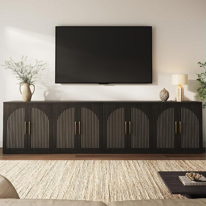 MapleGrace 63" Fluted Buffet Cabinet with Storage, Modern Symmetrical Arched Sideboard Credenza with Adjustable Shelf, Elegant Wood Console Table for Dining Room, Kitchen, Living Room(Black)