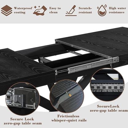 Extendable Dining Room Table for 4 6 8, 55"-71" Long Rectangle Kitchen Table,Wood Expandable Dining Table with Hidden Leaf & Storage, Space Saving, for Kitchen Dining Living Room, Modern, Black