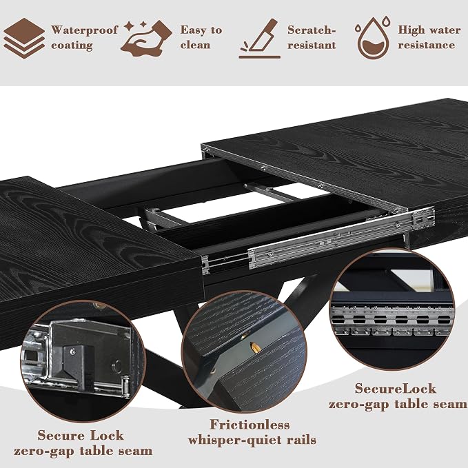 Extendable Dining Room Table for 4 6 8, 55"-71" Long Rectangle Kitchen Table,Wood Expandable Dining Table with Hidden Leaf & Storage, Space Saving, for Kitchen Dining Living Room, Modern, Black