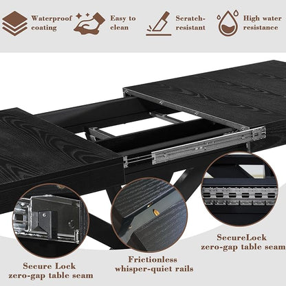 Extendable Dining Room Table for 4 6 8, 55"-71" Long Rectangle Kitchen Table,Wood Expandable Dining Table with Hidden Leaf & Storage, Space Saving, for Kitchen Dining Living Room, Modern, Black
