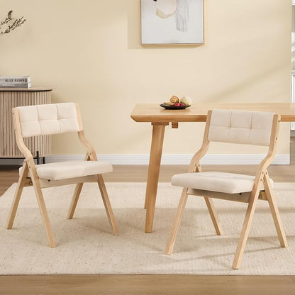 Folding Dining Chairs with Cushion Set of 2,Padded Foldable Dining Chairs,Portable Wooden Folding Chairs with Seat for Dining Rooms Kitchen Wedding Party Indoor Velvet Khaki