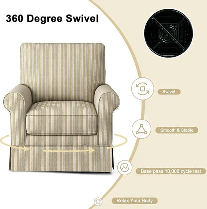 INZOY Swivel Accent Chair Set of 2, Mid Century Modern Reading Chair, Upholstered Swivel Square Chair for Living Room Bedroom Small Spaces, Fully Assembled, Brown Stripe