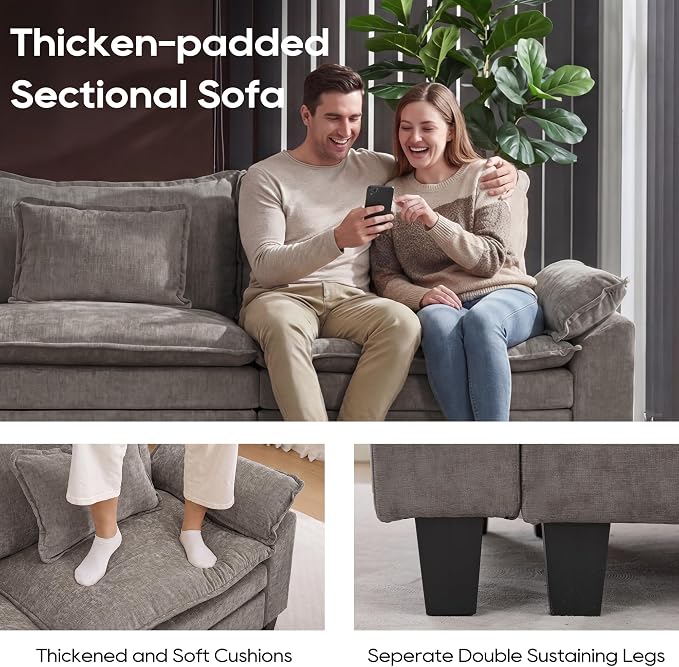 URRED Oversized Modular Sectional Sofa, 122" U Shaped Modern Comfy Cloud Couch with Movable Ottoman & Pillows, Deep Seat Couches for Living Room, Bedroom or Apartment (Chenille Gray, 122" U Shaped)