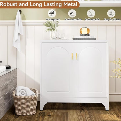 UNICOLY Buffet Cabinet with Storage, 33" H Side Board Storage Cabinet with Doors and Shelves, Metal Sideboard Cabinets for Dining Room, Living Room, White