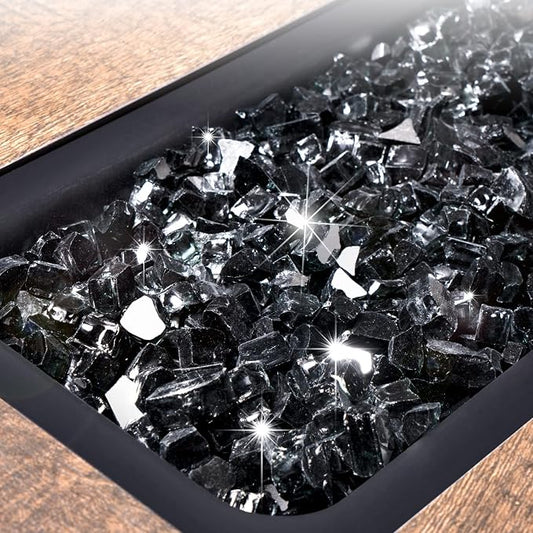 GASPRO 20 lbs Black Fire Glass for Fire Pit, 1/2-Inch Reflective Glass Rocks for Propane or Gas Fireplace, Add Ambience to Gatherings and Parties for Outdoors and Indoors