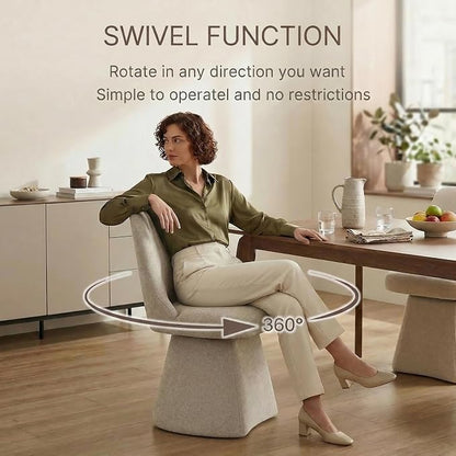 KISLOT Swivel Dining Chairs Set of 4, Upholstered Mid Century Modern Deskchair with High Back, Linen Fabric Kitchen Chairs for Dining Room, Bedroom, Dressing Room, Khaki