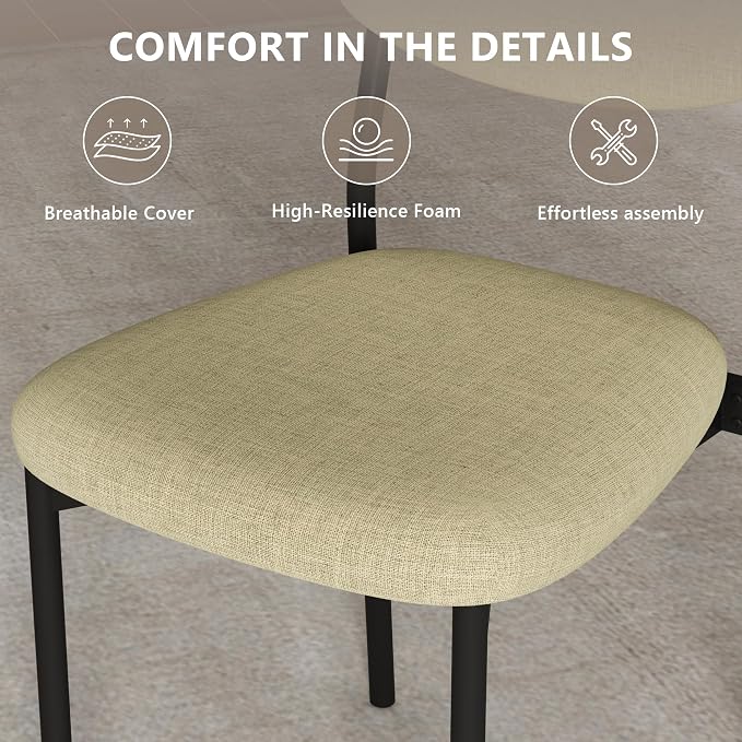Einhomn Upholstered Dining Chairs Set, Modern Stackable Dining Room Chairs with Soft Velvet Backrest, Kitchen Chairs with Sturdy Metal Legs for Living Room, Restaurant, Set of 6,Beige Linen