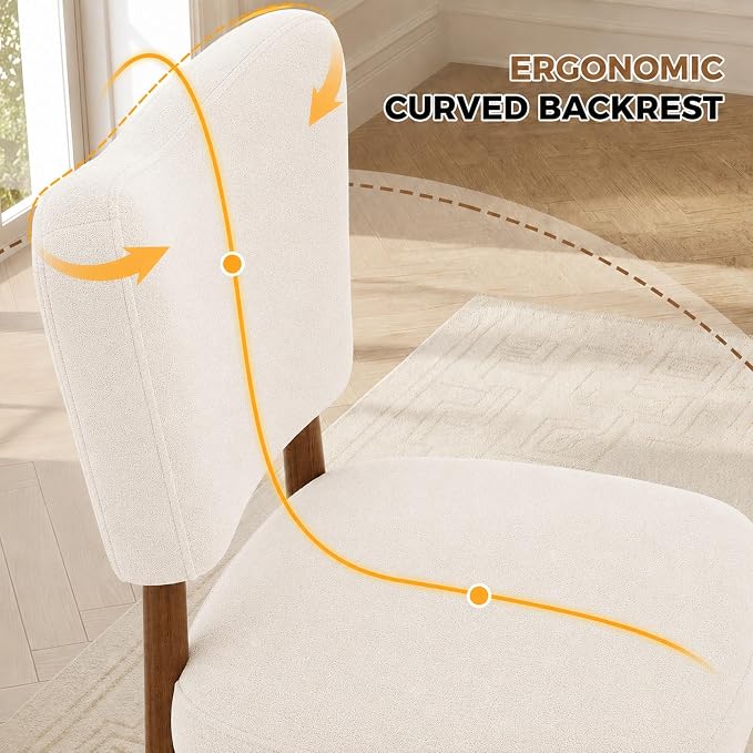 Mid Century Dining Chairs Set of 4, Linen Seat, Wood Legs, Cream | Farmhouse, Upholstered Padded Cushion, Solid Wood Cross-Brace, Easy 15-Min Assembly, Kitchen Dining Room