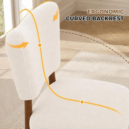 Dining Chairs Set of 6, Linen Upholstered, Solid Wood Legs, Cream | Mid Century Farmhouse, Cross-Brace Reinforced, Padded Cushion, Easy 15-Min Assembly, Kitchen Dining Room