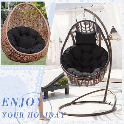 Tudomro Black Egg Chair Cushion Hanging Basket Chair Replacement 45x45 Hammock Basket Swing Waterproof Cushion Hanging Swing Pads with Headrest for Indoor Outdoor Porch Backyard Patio Garden