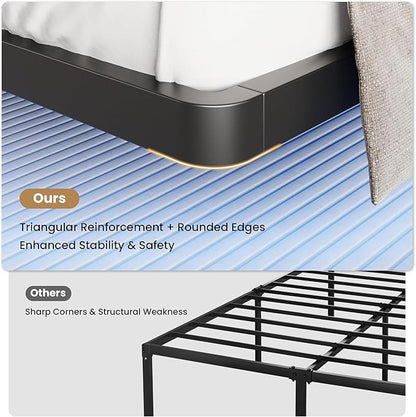 SHA CERLIN Queen Size Floating Bed Frame with Smart LED Lights, Black | Modern Design Metal Platform Bed with Power Strip, No Box Spring Needed, Noise-Free, Easy Assembly