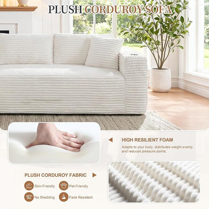 Vongrasig 103" Boneless Sectional Couches for Living Room, L-Shaped Chaise Modular Cloud Couch with Cup Holders on Armrests, Plush Corduroy Comfy Sofa with Memory Foam, No Assembly Required (Beige)
