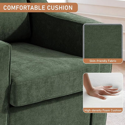 Swivel Accent Chairs Set of 2, 360° Swivel Upholstered Club Armchairs for Living Room, Comfy Single Sofa Reading Chair with Deep Seat, Metal Swivel Base, Chenille Fabric, Green