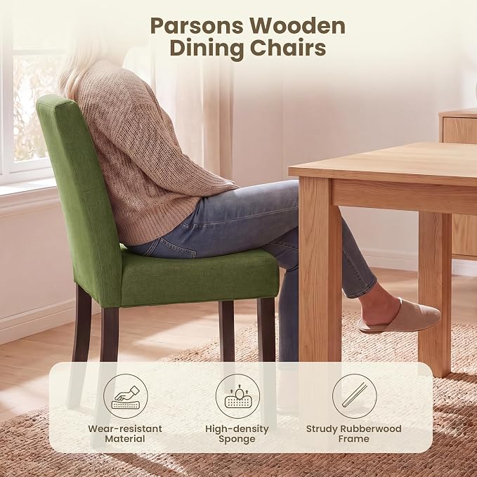 Upholstered Dining Chairs Set of 6 - Modern Parsons Kitchen & Dining Room Chair with Diamond Tufted Back, Solid Wooden Legs for Apartment, Café, Vanity