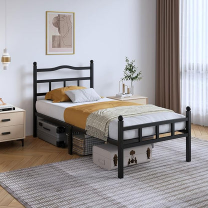 SHOANED Metal Bed Frame with Headboard & Footboard - 14 Inch Twin XL Size Heavy Duty Bedframe Black Basic Steel Slats Platform No Box Spring Needed/Easy Assembly/Noise Free