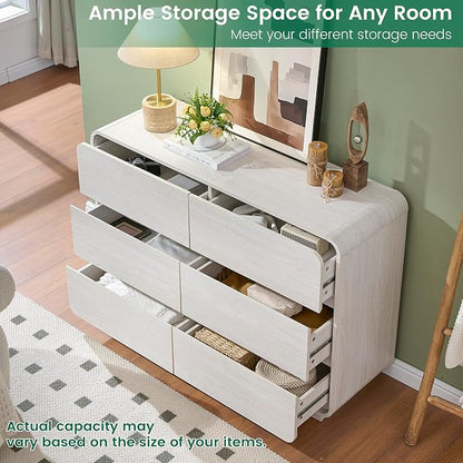 Standifurno White 6 Drawer Dresser for Bedroom, 47" Wide Dresser with Large Storage, Wooden Chest of Drawers for Bedroom, Hallway.