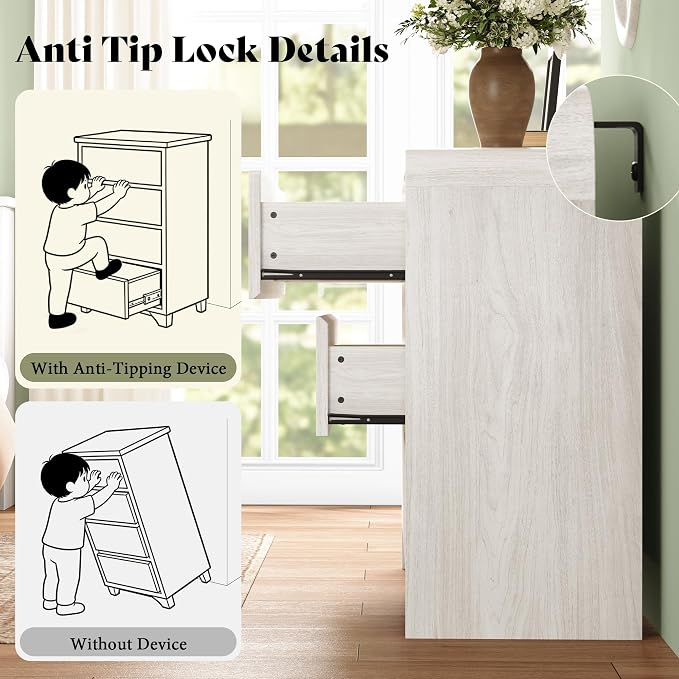 AMERLIFE Drawer Tall Dresser for Bedroom, Modern Storage Cabinet with Anti-Tip Kit, Rounded Corners & Easy Assembly, White Wood Chest for Closet (White, 15.8" D x 48.8" W x 33.3" H (7 Drawers))