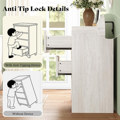 AMERLIFE Drawer Tall Dresser for Bedroom, Modern Storage Cabinet with Anti-Tip Kit, Rounded Corners & Easy Assembly, White Wood Chest for Closet (White, 15.8" D x 48.8" W x 33.3" H (7 Drawers))