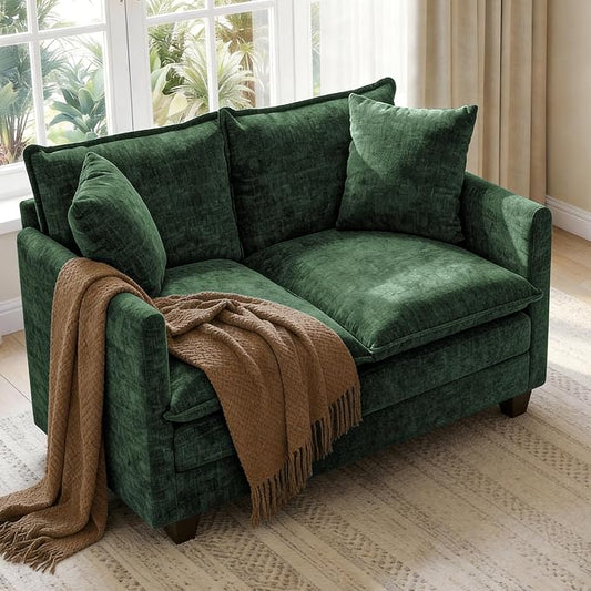 52" Loveseat Sofa, Modern Love Seat Couches, Small Loveseat for Small Spaces, Comfy Chenille Deep Seat Cloud Loveseat for Living Room, Bedroom, Apartment and Office, Green