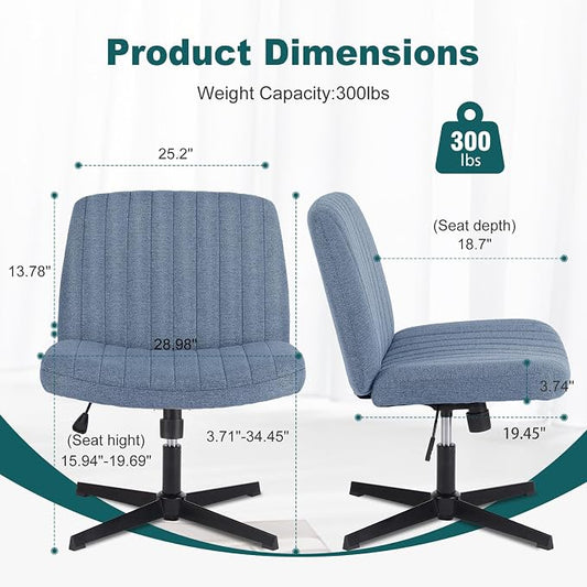 OLIXIS Criss Cross Chairs Legged Armless No Wheels Wide Seat Height Adjustable Swivel Rolling Padded Fabric Home Office Desk Seating for Bedroom, Student, Study Room