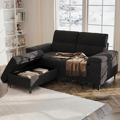 71.25" L Shaped Sectional Couches for Living Room, Deep Seat Sofa with Storage Ottoman & 8”Cushion, Comfy 2-Seater Chenille Loveseat, Convertible Armrest, Removable Cover for Small Space(Dark Gray)