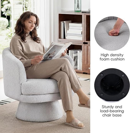 CANMOV Swivel Accent Chair with Armrest, Modern 360 Degree Swivel Barrel Chair with Curve Back and Soft Cushion,Comfy Round Sherpa Teddy Armchair Single Sofa for Living Room,Bedroom, Light Grey