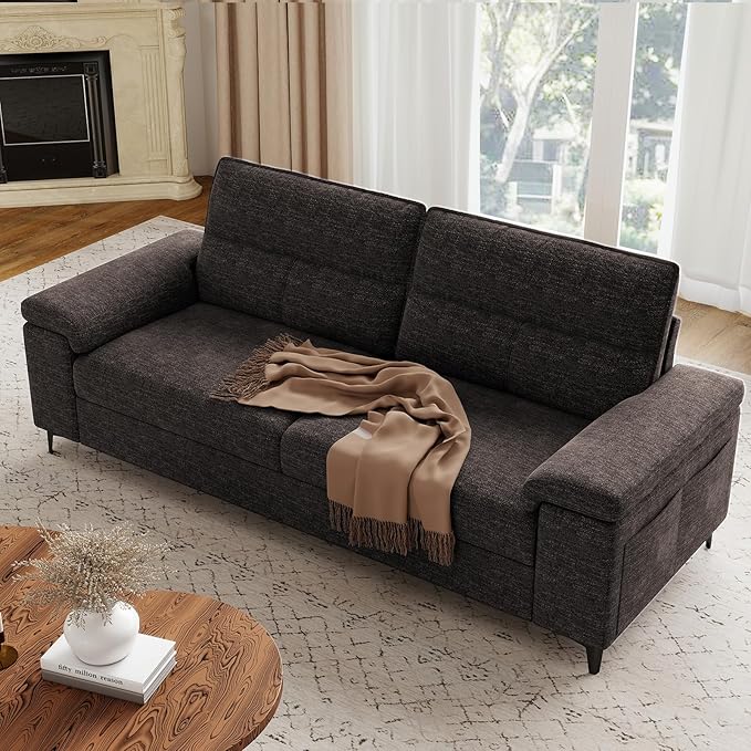 Upvilla 88.97" Modern Sofa Couch for Living Room, Deep Seat Sofa with 8”Cushion, Comfy 2-Seater Chenille Loveseat Sofa with Convertible Armrest, Removable Sofa Cover, High Leg (Dark Gray)