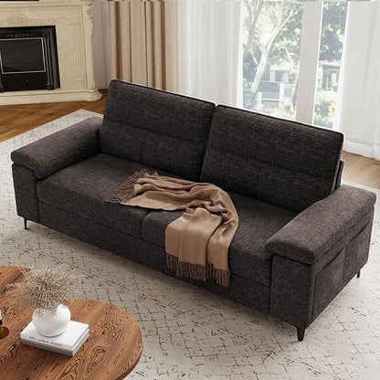 Upvilla 88.97" Modern Sofa Couch for Living Room, Deep Seat Sofa with 8”Cushion, Comfy 2-Seater Chenille Loveseat Sofa with Convertible Armrest, Removable Sofa Cover, High Leg (Dark Gray)