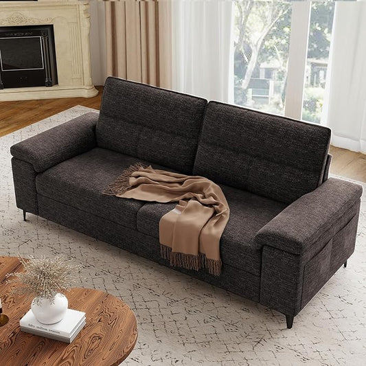 Upvilla 88.97" Modern Sofa Couch for Living Room, Deep Seat Sofa with 8”Cushion, Comfy 2-Seater Chenille Loveseat Sofa with Convertible Armrest, Removable Sofa Cover, High Leg (Dark Gray)