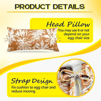 MAGIC ELEPHANT Egg Chair Cushion, Memory Foam Hanging Egg Chair Cushion Replacement, Indoor Outdoor Hammock Basket Swing Cushion with Headrest (Rust Orange Monstera)