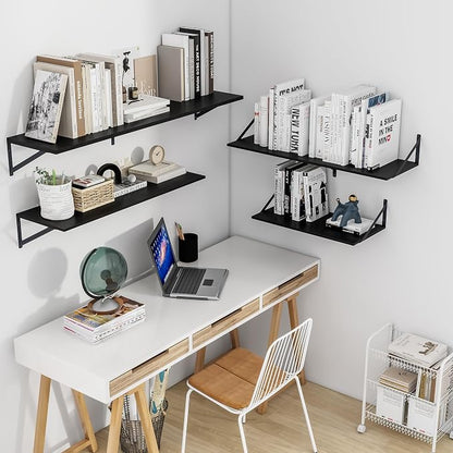Heimlove Black Deep Floating Shelves for Wall, 36W x 12D Wood Wall Shelves Set of 2, Wide Floating Bookshelf for Living Room, Kitchen, Office, Bedroom and Decor Storage, with Metal Bracket - Black