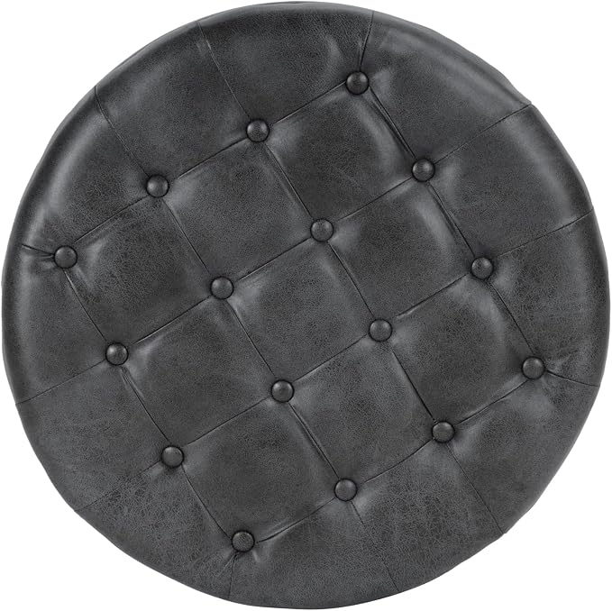 HomePop 25" Button Tufted Round Storage Ottoman - Gray Faux Leather